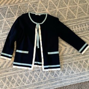 Navy/Teal/Creme cardigan, Sz M